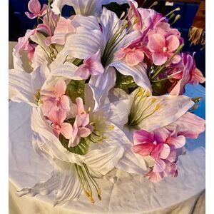 Please read! Artificial Lily & Orchid Flower Arrangement Multicolor Centerpiece